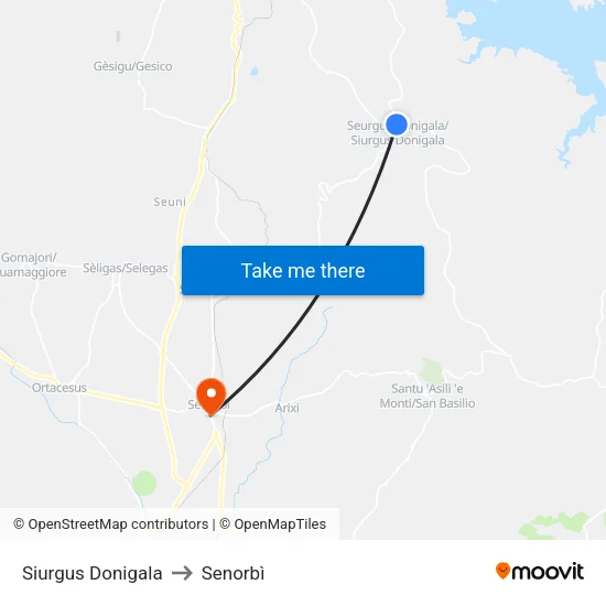 Siurgus Donigala to Senorbì map