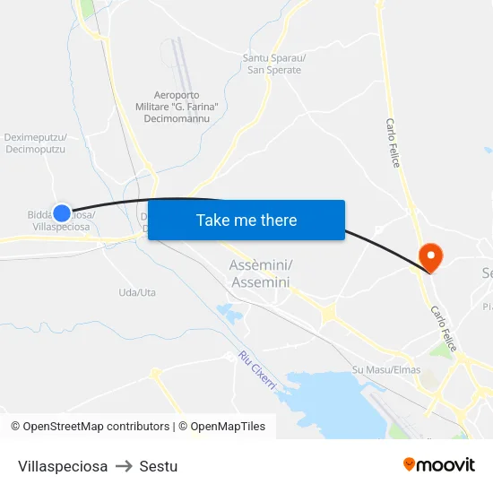 Villaspeciosa to Sestu map