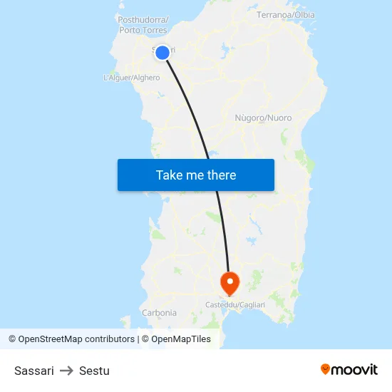 Sassari to Sestu map