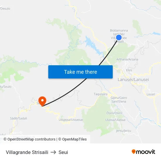 Villagrande Strisaili to Seui map