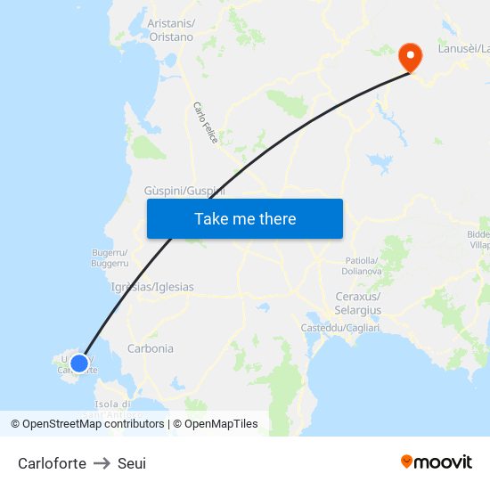 Carloforte to Seui map