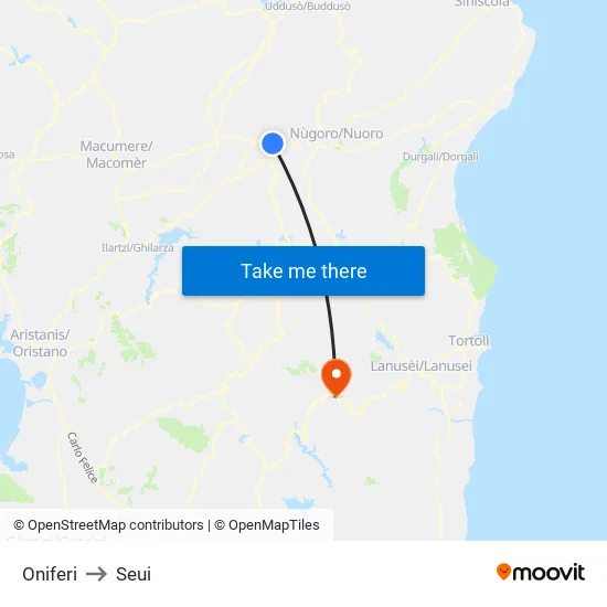 Oniferi to Seui map