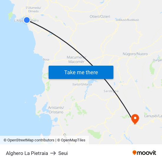 Alghero La Pietraia to Seui map
