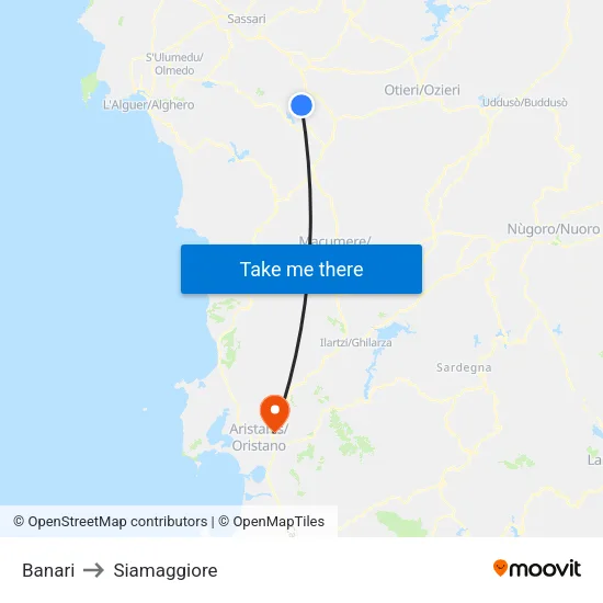 Banari to Siamaggiore map