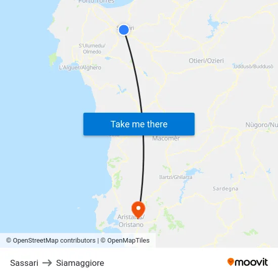 Sassari to Siamaggiore map
