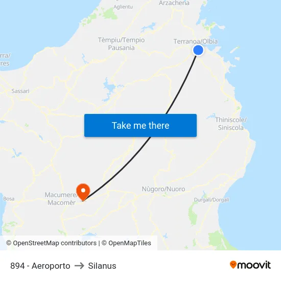 Aeroporto to Silanus map