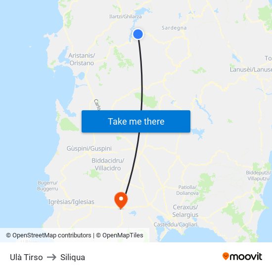Ulà Tirso to Siliqua map