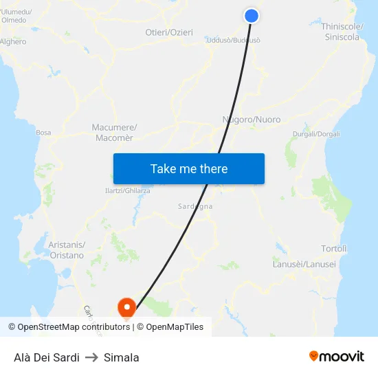 Alà Dei Sardi to Simala map