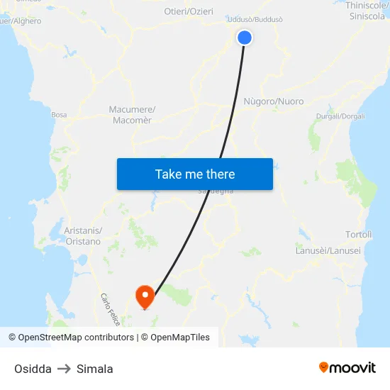 Osidda to Simala map