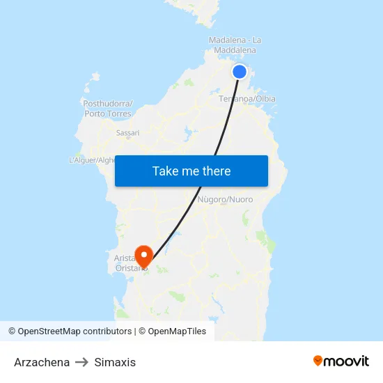 Arzachena to Simaxis map