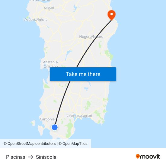 Piscinas to Siniscola map