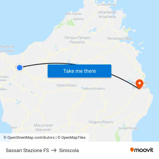 Sassari Stazione FS to Siniscola map