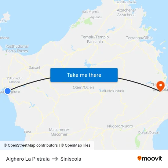 Alghero La Pietraia to Siniscola map
