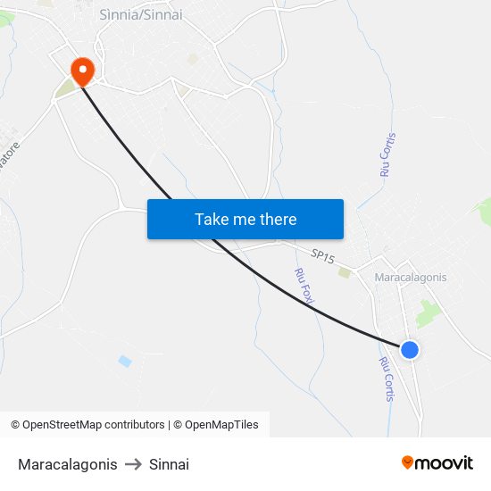 Maracalagonis to Sinnai map