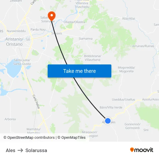 Ales to Solarussa map