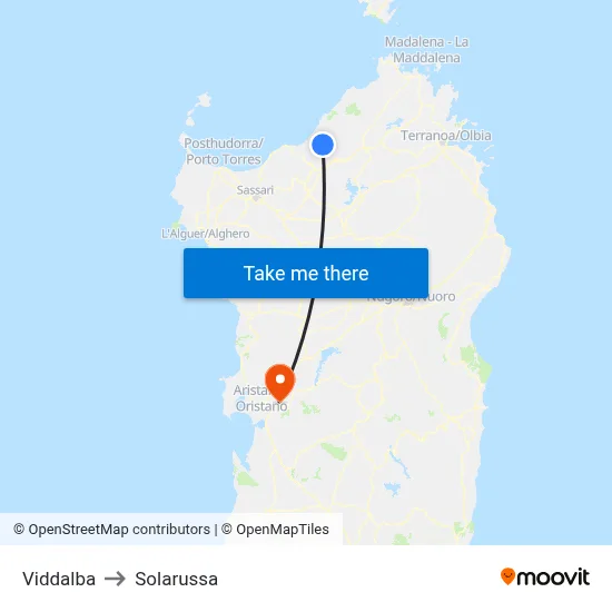 Viddalba to Solarussa map