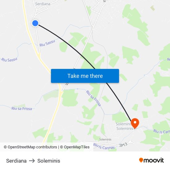 Serdiana to Soleminis map