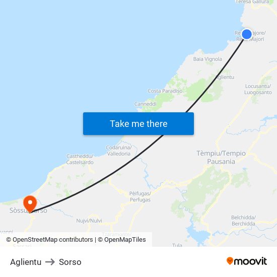 Aglientu to Sorso map