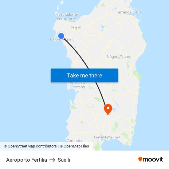 Aeroporto Fertilia to Suelli map