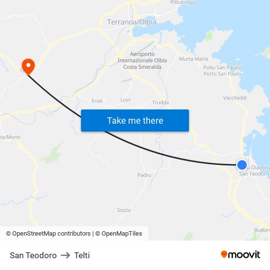 San Teodoro to Telti map