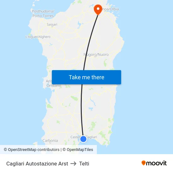 Cagliari Autostazione Arst to Telti map