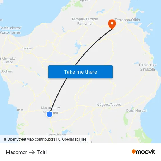 Macomer to Telti map
