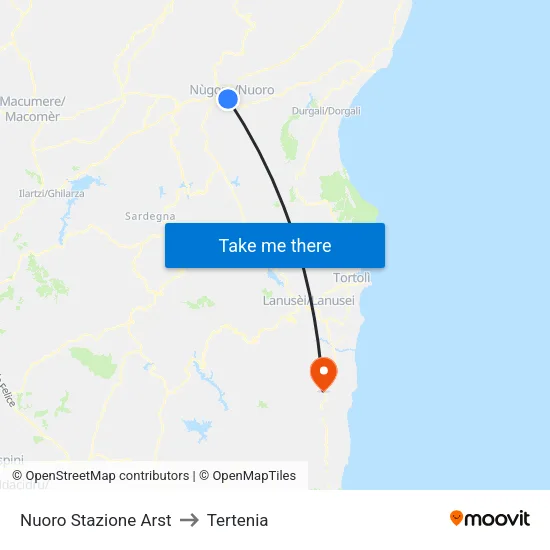 Nuoro Stazione Arst to Tertenia map