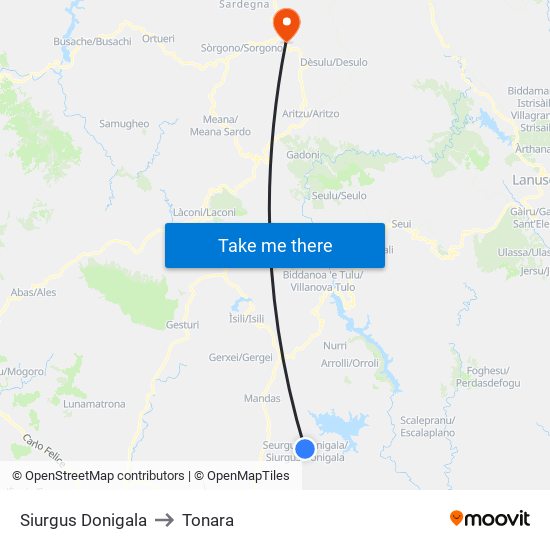 Siurgus Donigala to Tonara map
