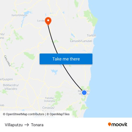 Villaputzu to Tonara map