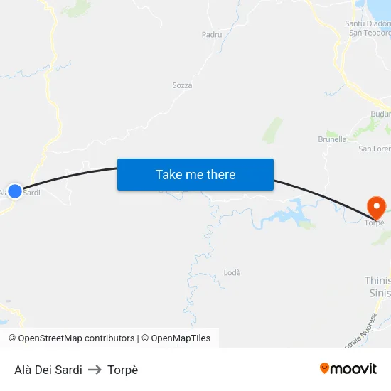 Alà Dei Sardi to Torpè map