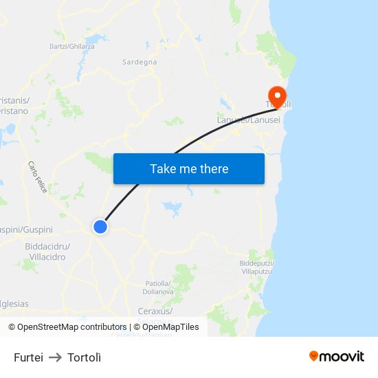 Furtei to Tortolì map