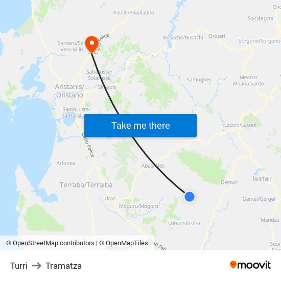 Turri to Tramatza map