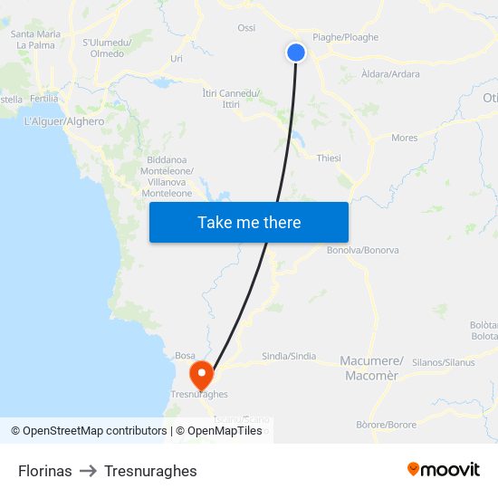 Florinas to Tresnuraghes map
