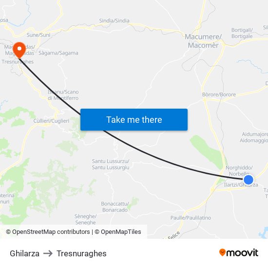 Ghilarza to Tresnuraghes map