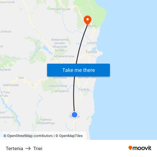 Tertenia to Triei map