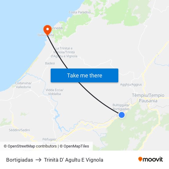 Bortigiadas to Trinità D' Agultu E Vignola map