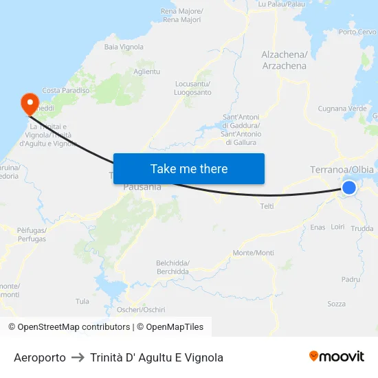 Aeroporto to Trinità D' Agultu E Vignola map