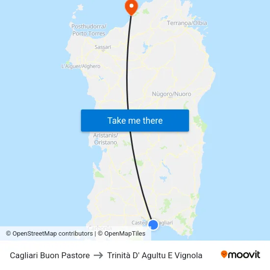 Cagliari Buon Pastore to Trinità D' Agultu E Vignola map