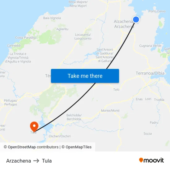 Arzachena to Tula map