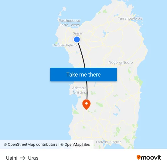 Usini to Uras map