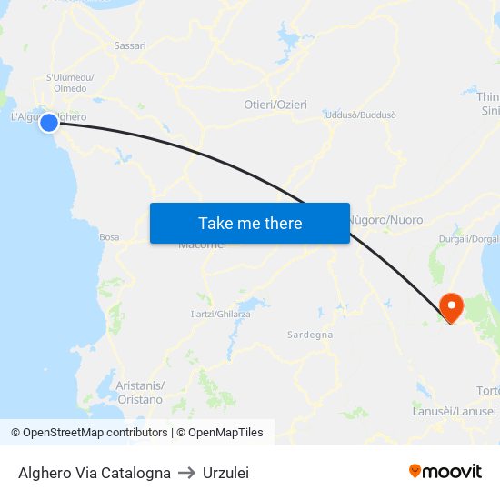 Alghero Via Catalogna to Urzulei map