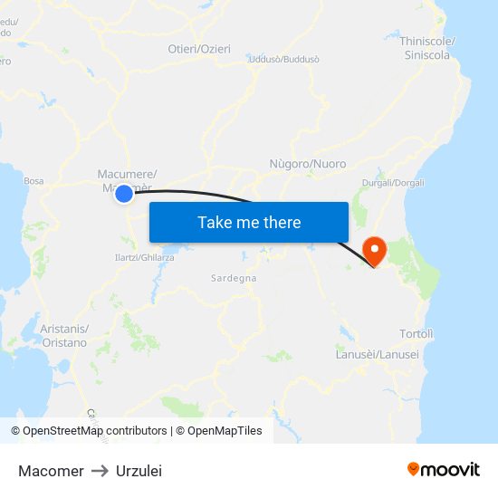 Macomer to Urzulei map