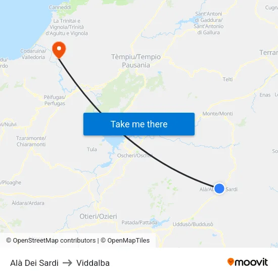 Alà Dei Sardi to Viddalba map