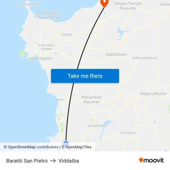Baratili San Pietro to Viddalba map