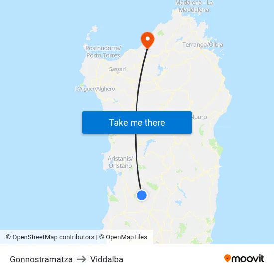 Gonnostramatza to Viddalba map