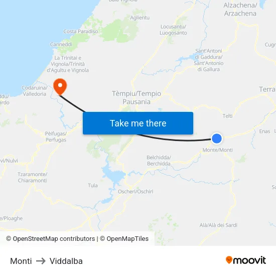 Monti to Viddalba map