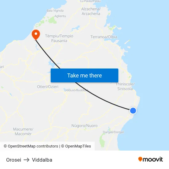 Orosei to Viddalba map