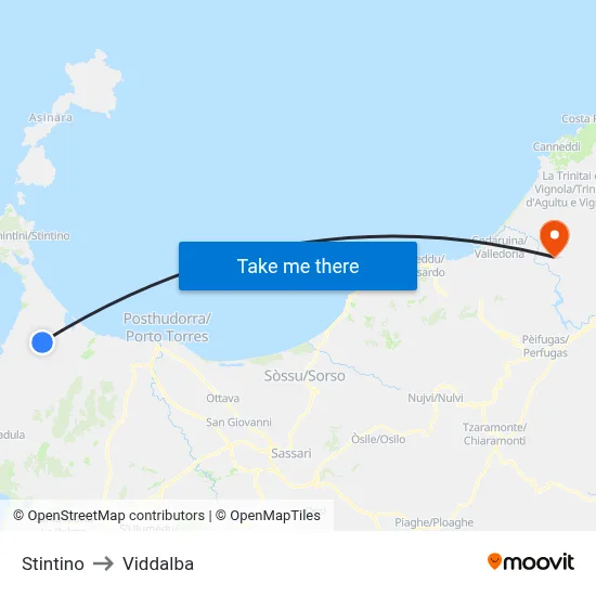 Stintino to Viddalba map
