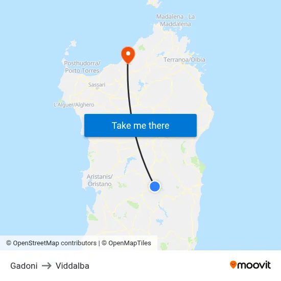 Gadoni to Viddalba map