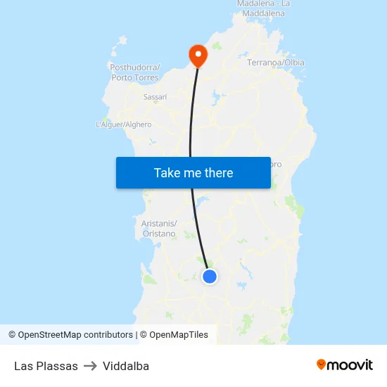 Las Plassas to Viddalba map